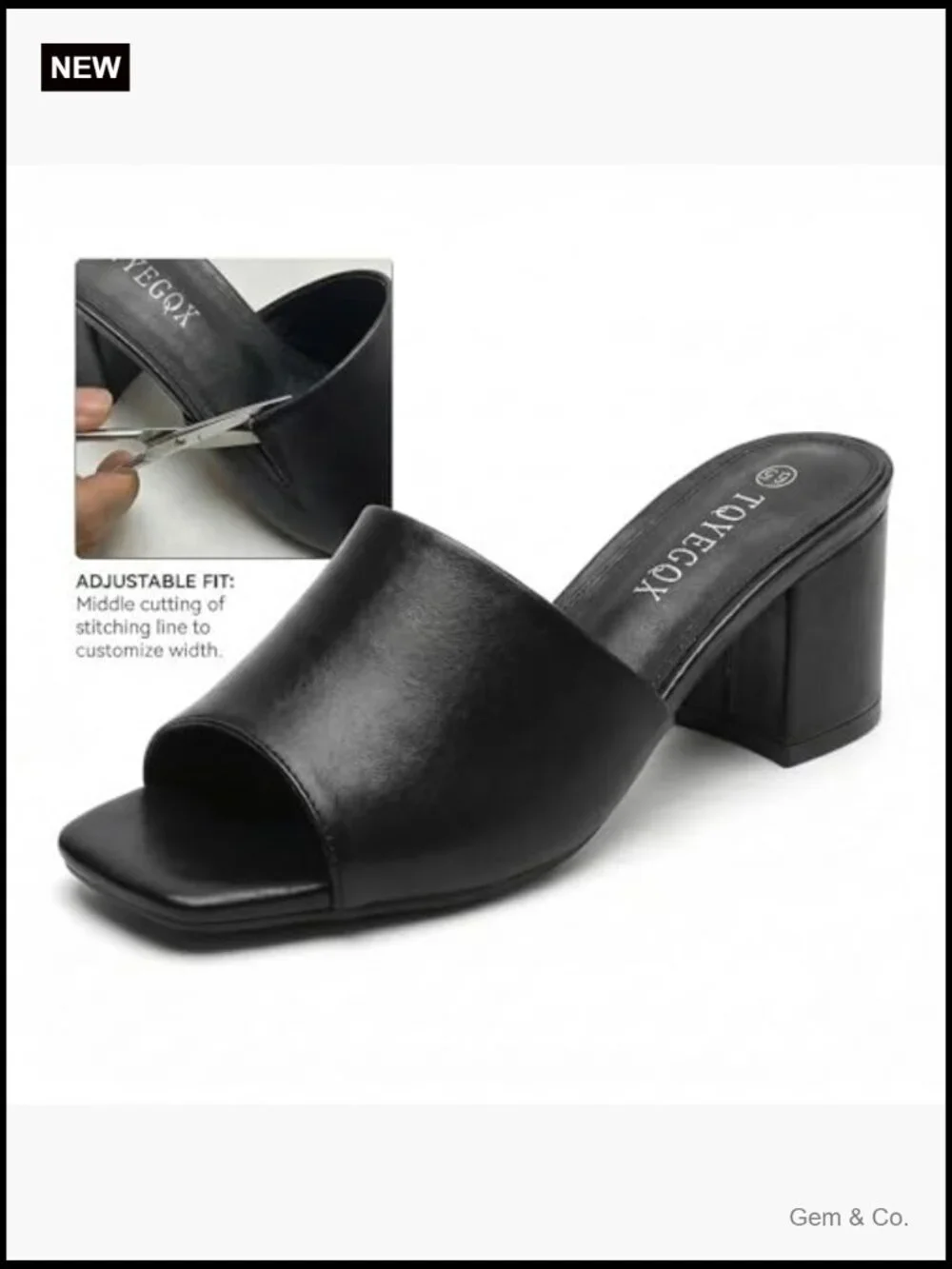 Heeled Mules Chunky Block Low Heel Square Open Toe Slides Sandals